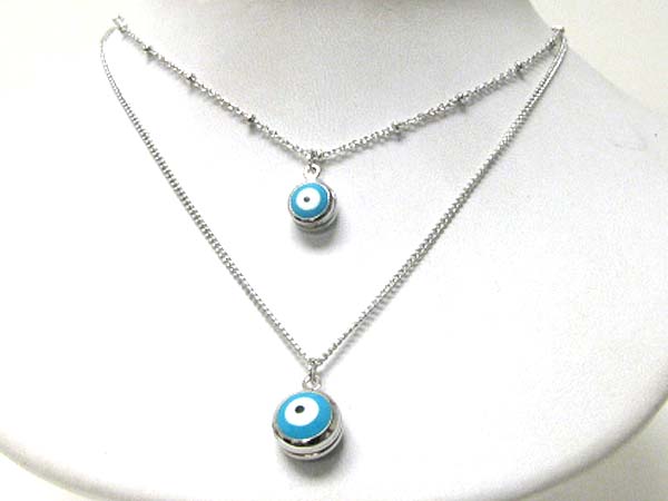 Made in korea whitegold plating double layer evil eye pendant necklace