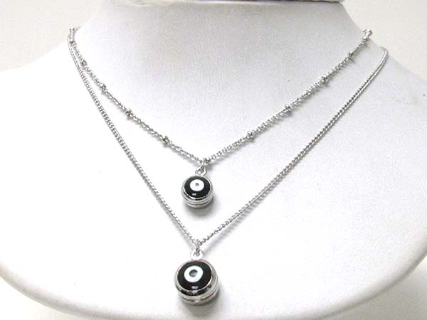 Made in korea whitegold plating double layer evil eye pendant necklace