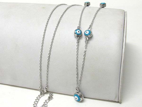 Made in korea whitegold plating five evil eye link long necklace