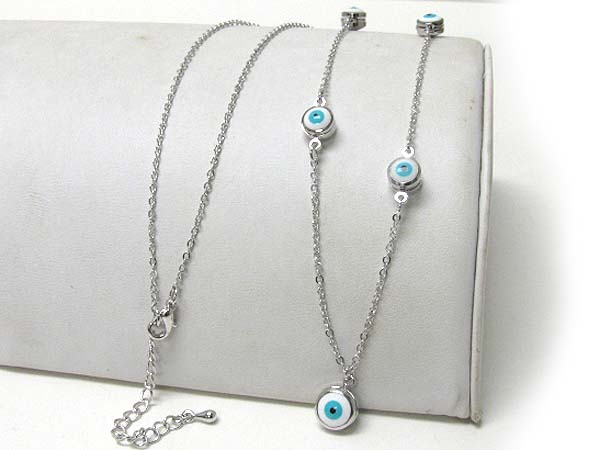 Made in korea whitegold plating five evil eye link long necklace