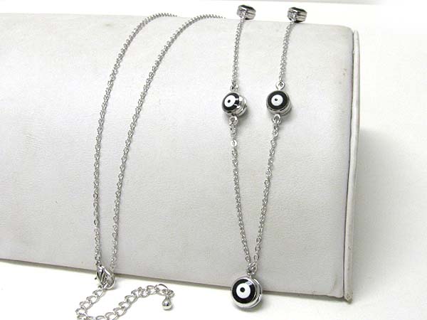 Made in korea whitegold plating five evil eye link long necklace