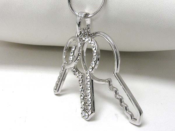 Made in korea whitegold plating crystal stud triple key pendant necklace