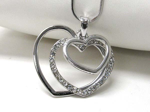 Made in korea whitegold plating crystal stud triple heart pendant necklace