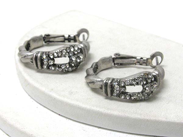 Crystal deco belt shape metal 30 mm hoop earring - hoops