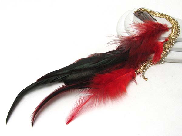 14 inch super long multi feather and rhinestone  line hair extension