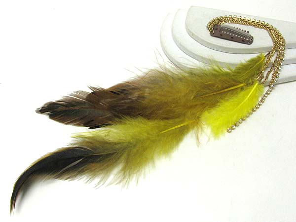 14 inch super long multi feather and rhinestone  line hair extension