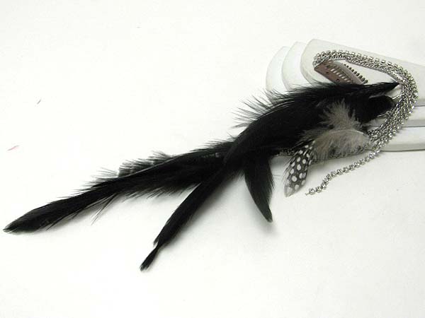 14 inch super long multi feather and rhinestone  line hair extension