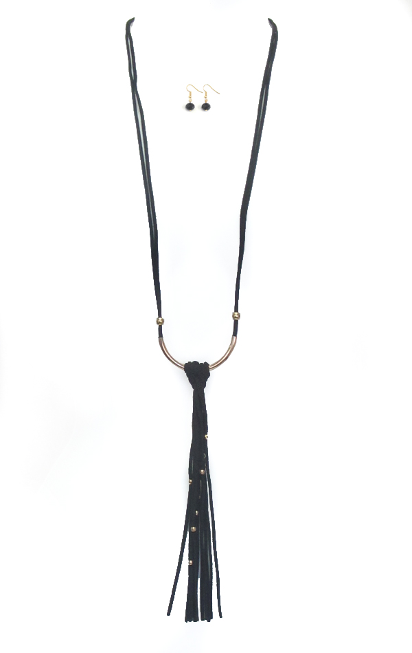 Long leatherette tassel necklace set