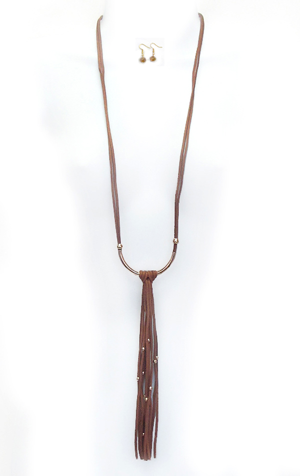 Long leatherette tassel necklace set