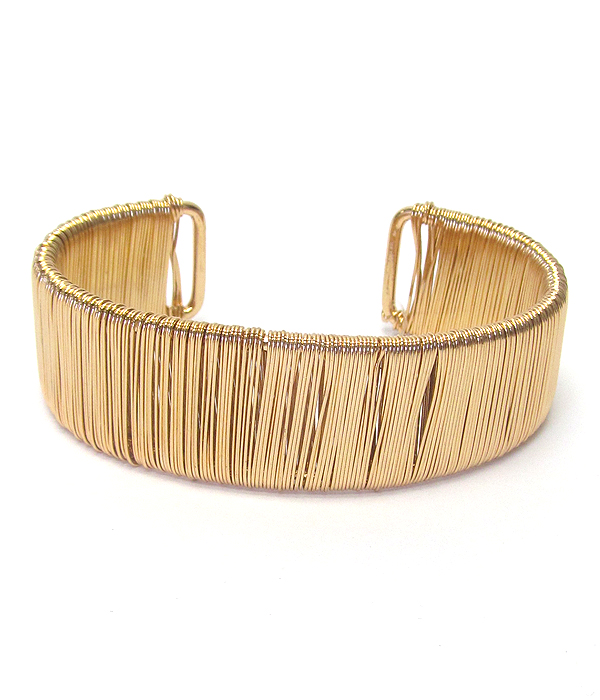 Wire wrap metal bangle bracelet