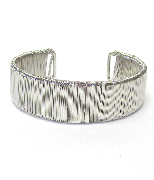 Wire wrap metal bangle bracelet