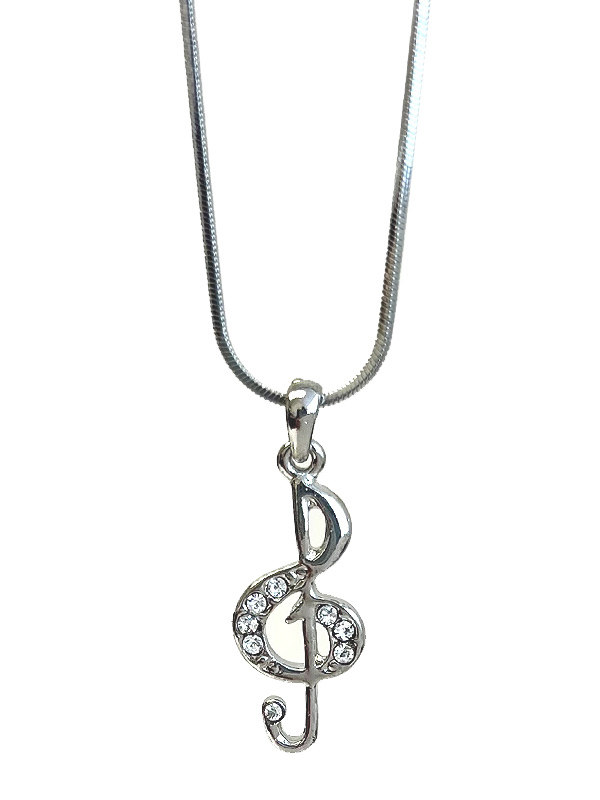 Made in korea whitegold plating crystal music note pendant necklace