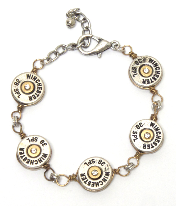 Crystal center multi bullet disk link bracelet