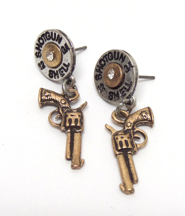 Stud bullet and gun drop earring