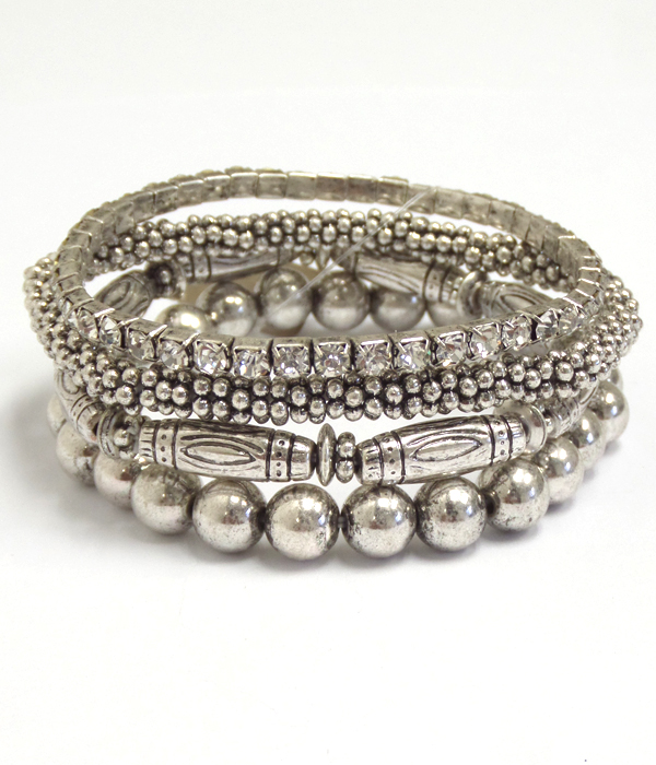 Multi row mixed metal textured stretch bracelet