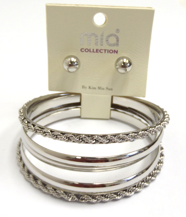 Multi low mixed metal bangle and earring set