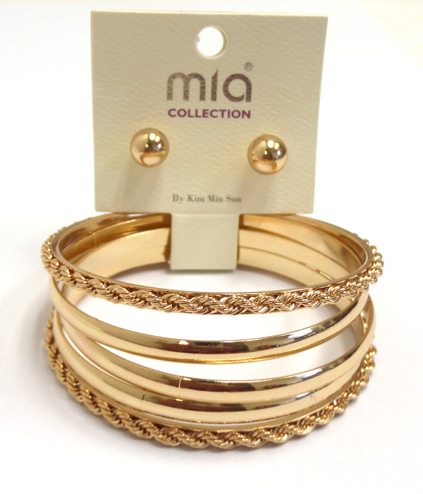 Multi low mixed metal bangle and earring set