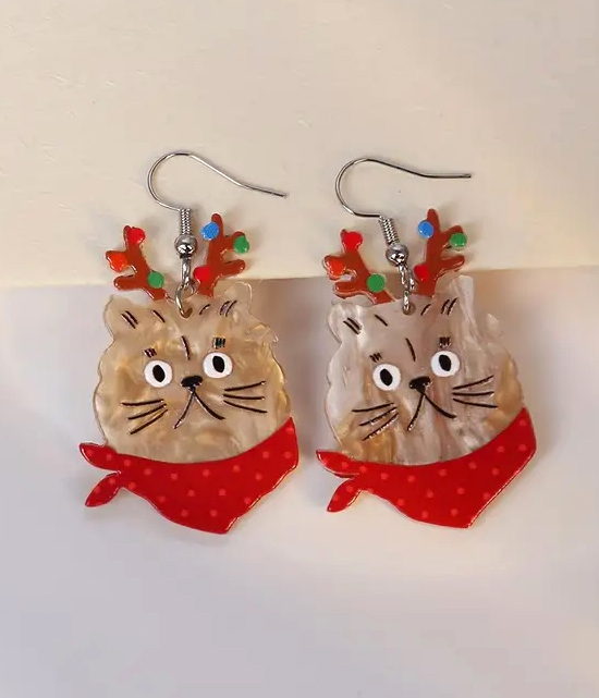 Christmas theme cat acrylic earring