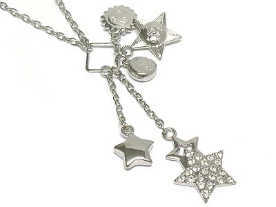 Crystal paved star and charms necklace 