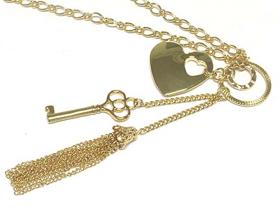 Metal heart and multi charms necklace 