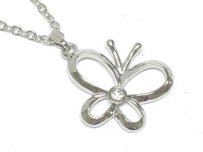 Crystal stone paved metal butterfly necklace 