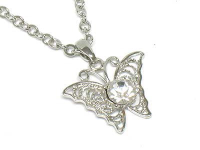 Crystal stone pave small butterfly necklace 