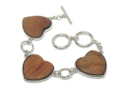 Tri wooden heart link bracelet