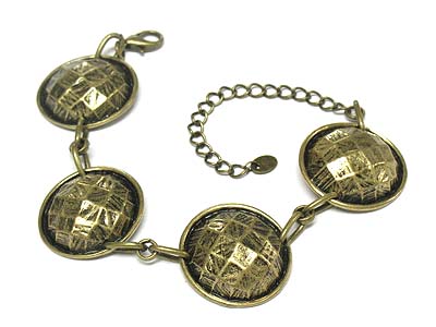 Round burnished metal button link bracelet