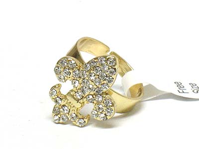 Crystal stone fleur de lis adjustable ring 