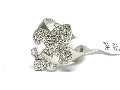 Crystal stone fleur de lis adjustable ring 