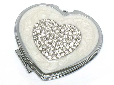 Crystal stone deco and epoxy cover heart compact mirror