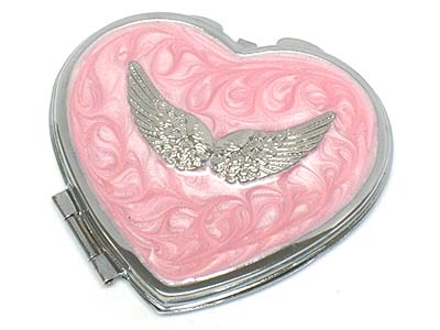 Metal wing casting and epoxy heart compact mirror