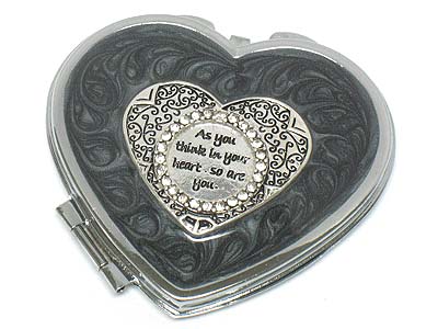 Metal message heart compact mirror