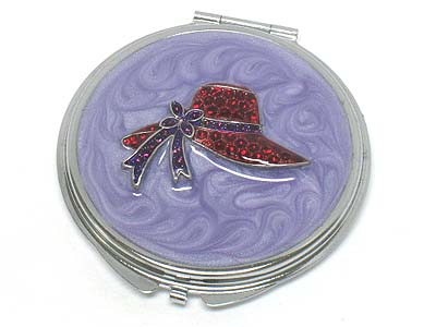 Crystal stone deco red hat compact mirror