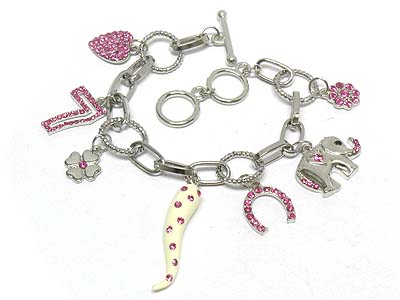 Noblesse crystal deco multi charms toggle bracelet 