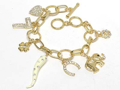 Noblesse crystal deco multi charms toggle bracelet 