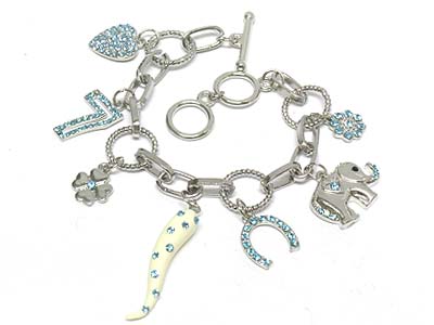 Noblesse crystal deco multi charms toggle bracelet 