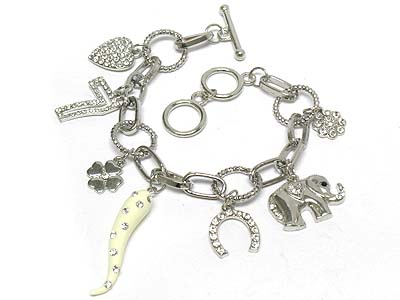 Noblesse crystal deco multi charms toggle bracelet 