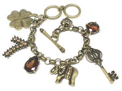 Crystal deco multi charms toggle bracelet