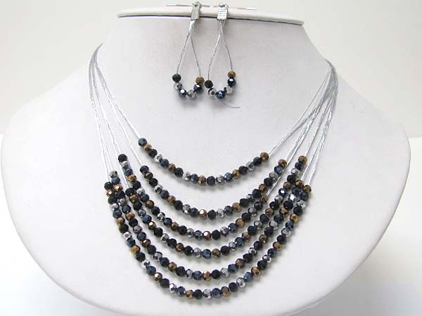 Six row facet glass stone and metal chain neckalce earring set