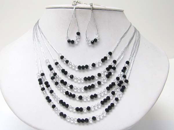 Six row facet glass stone and metal chain neckalce earring set