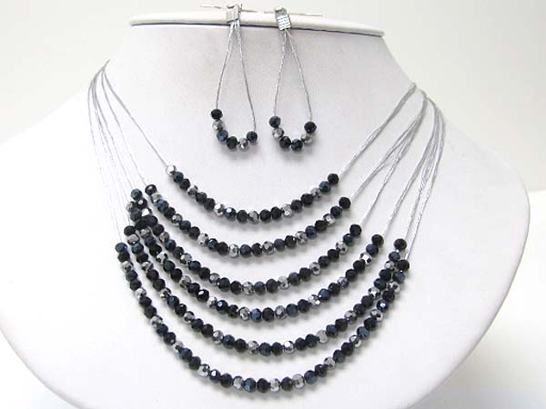 Six row facet glass stone and metal chain neckalce earring set