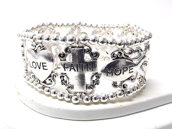 Metal love hop faith heart fish cross with multi seed bead stretch bracelet