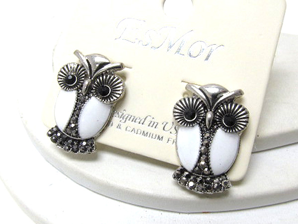 Crystal epoxy owl fashion earring