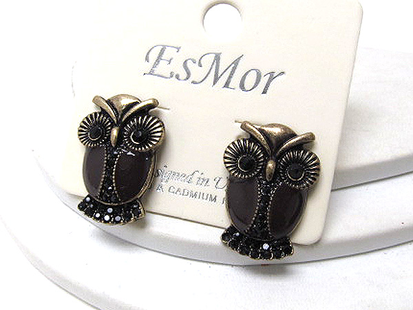 Crystal epoxy owl fashion earring