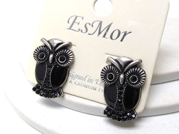 Crystal epoxy owl fashion earring