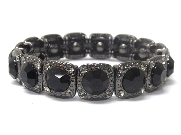 Multi crystal metal pebble square style stretch bracelet