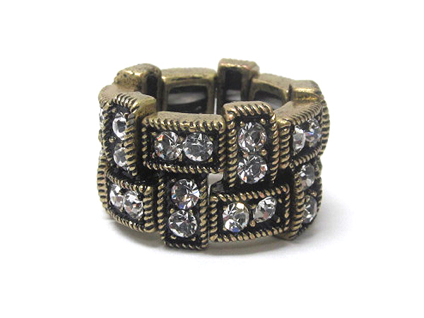 Multi crystal stud mini bar link stretch ring