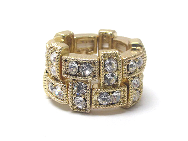 Multi crystal stud mini bar link stretch ring