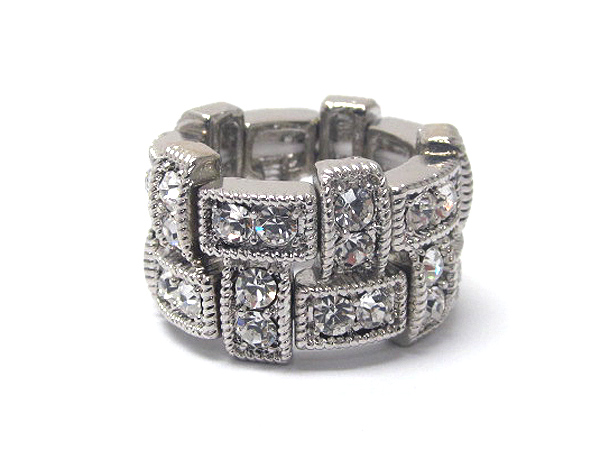 Multi crystal stud mini bar link stretch ring